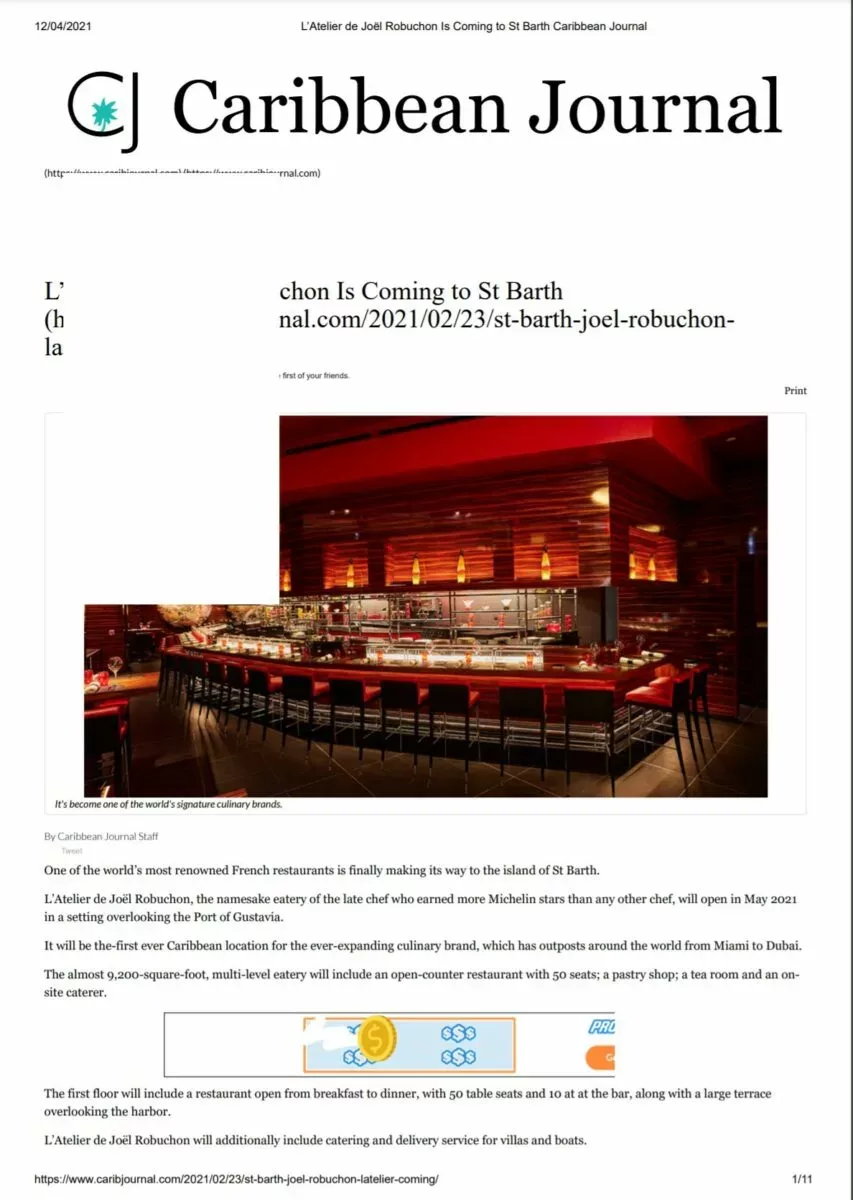 L’Atelier de Joël Robuchon Is Coming to St Barth Caribbean Journal