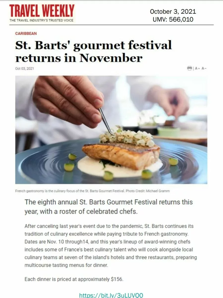 St Barts' Gourmet festival returns in November